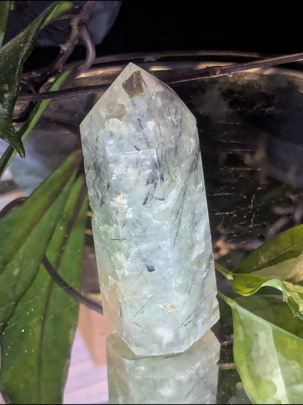 LAST CALL Green Prehnite Tower w/ Epidote Inclusions - Picture 5 of 8